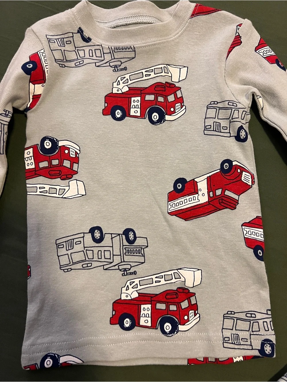 Carter's Gray Fire Truck Pajama Set Size 12 M